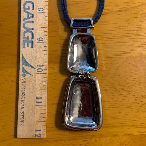 Chicos articulating silver tone pendant and double navy corded chain, 16-20 in - Picture 4 of 7